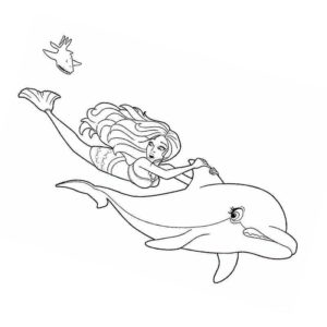 барби русалка с дельфином плывут от акулы