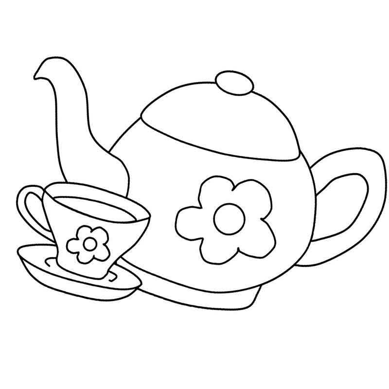 чайник с цветочком и чашкой чая