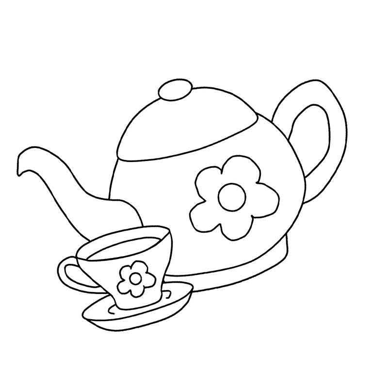 Раскраски чайник, Раскраска Чайник с Чашкой чайник.