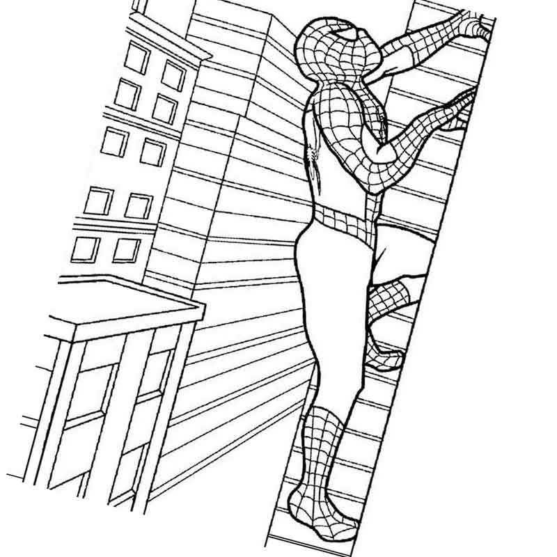 Человек паук карабкается на крышу