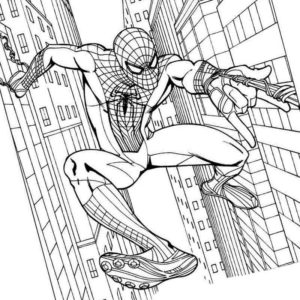 Человек паук прыгает между зданиями