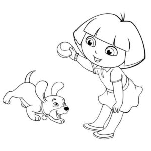Даша путешественница играет со щенком