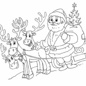 Дед Мороз и олень - скачать и распечатать раскраску. дед мороз, север, олень