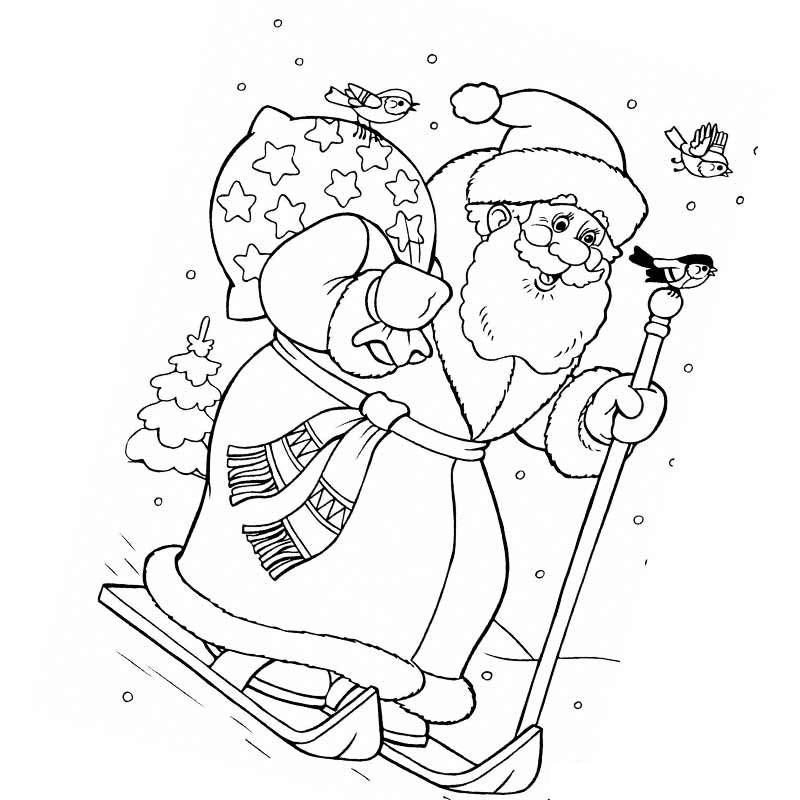 дед мороз катит на лыжах на новый год