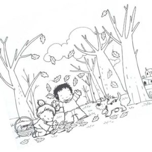 дети радуются лсенним листьям