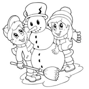 дети рядом со снеговиком