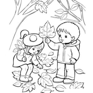 дети собирают осенние листья