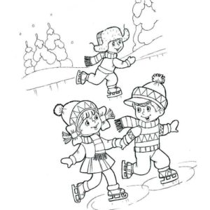 дети зимой катаются на коньках