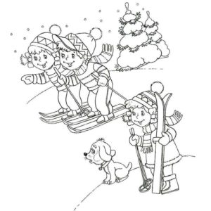 дети зимой катаются на лыжах