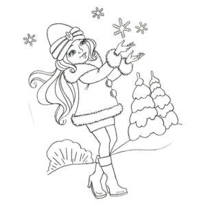 девочка ловит снежинки зимой