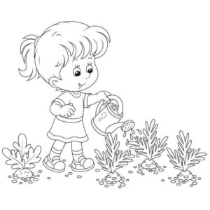 Девочка поливает овощи