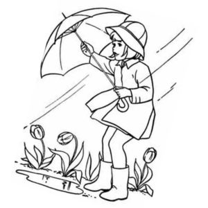 девочка с зонтом возле тюльпанов