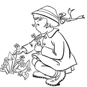 девочка собирает букет полевых цветов
