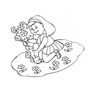 девочка собирает летние цветы