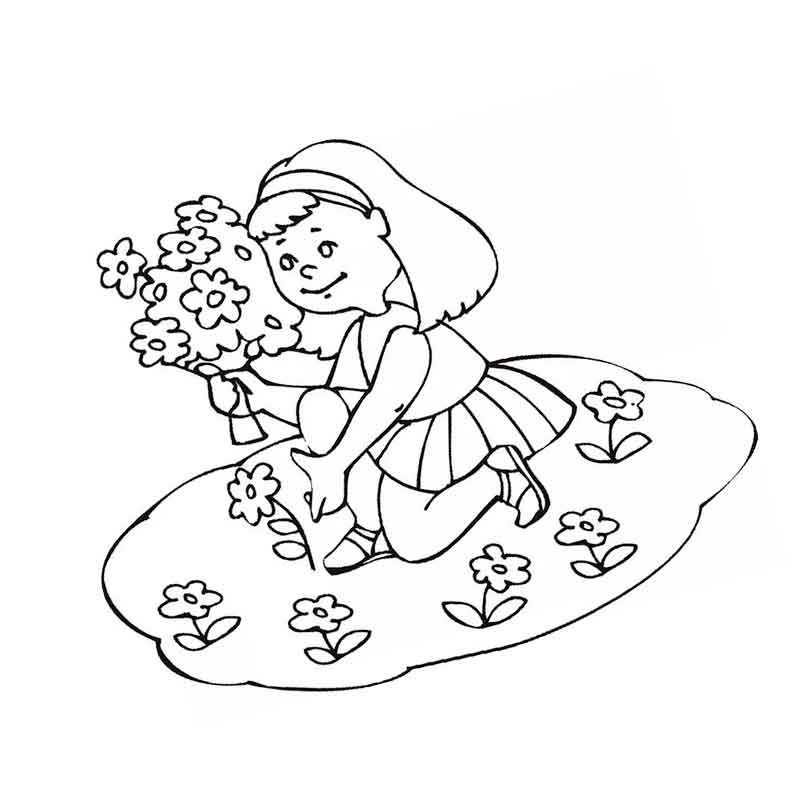 девочка собирает летние цветы