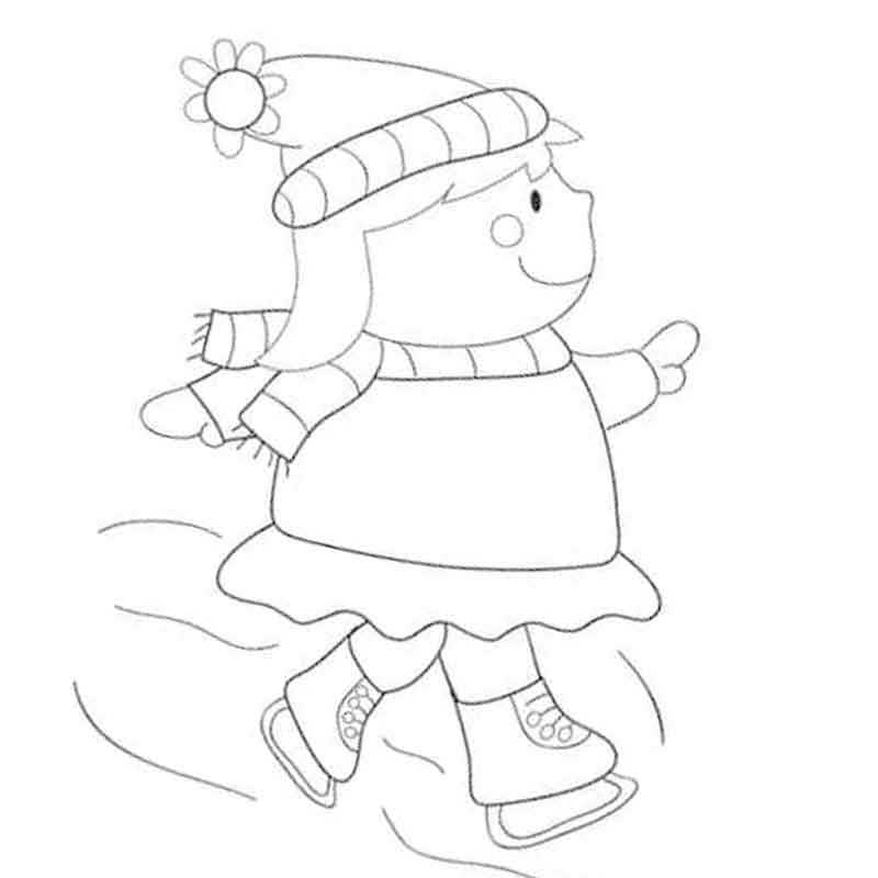 девочка в шапке и шарфе едет на коньках