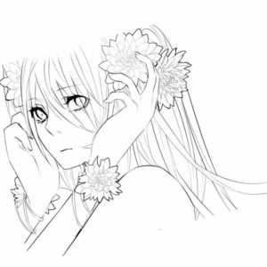 девушка аниме с цветком в волосах