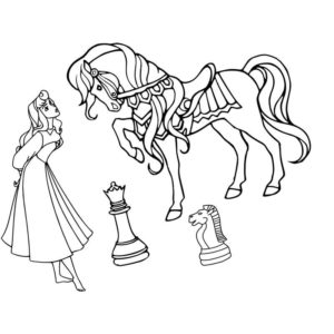 девушка конь и шахматные фигуры