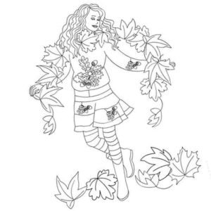 девушка с осенними листьями