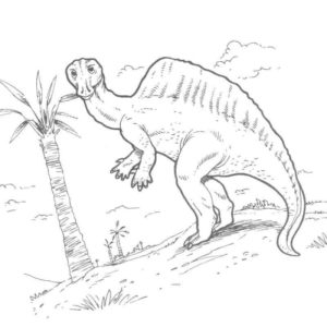 динозавр ест листья на пальме