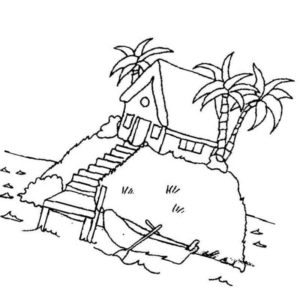 домик на острове с пальмами