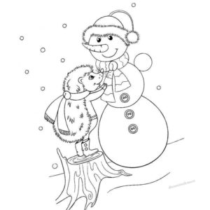 ежик лепит снеговика