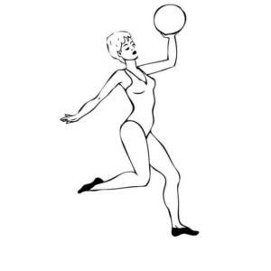 гимнастка выполняет номер с мячом