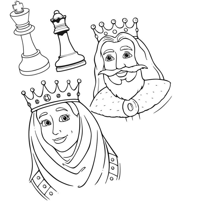 Раскраска Король и Королева шахматы - скачать и распечатать в формате А4