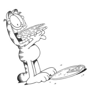 кот Гарфилд ест пиццу