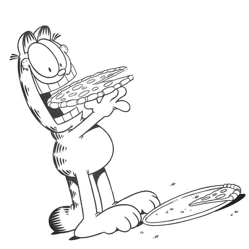кот Гарфилд ест пиццу