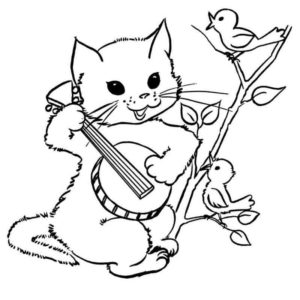 кот играет на музыкальном инструменте