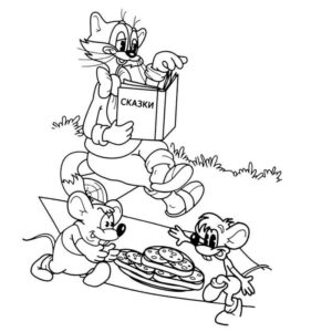 Кот Леопольд с мышками на пикнике