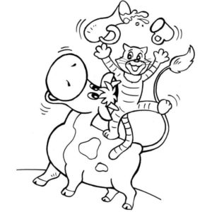 кот Матроскин из Простоквашино едет верхом на корове