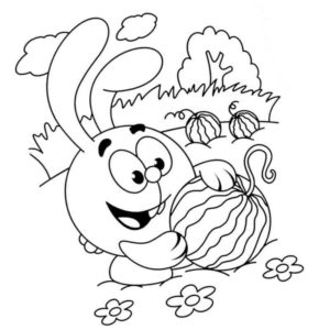 кролик срывает арбуз