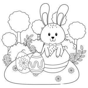 Кролик в лесу с яйцами