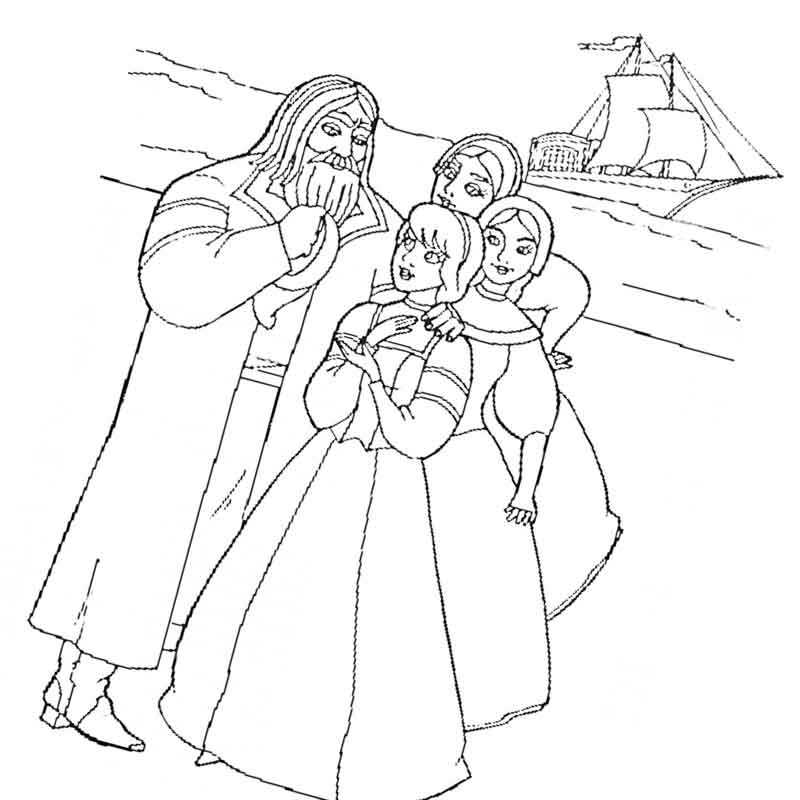 купец с дочерями перед отплывом из сказки Аленький цветочек