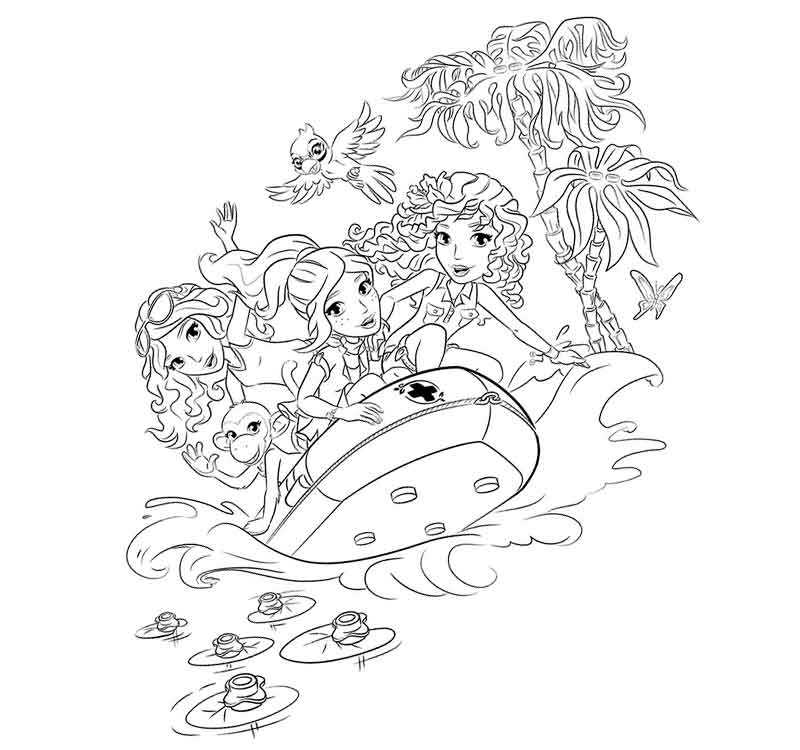 лего френдс Оливия Мия и Стефани плывут на лодке с острова