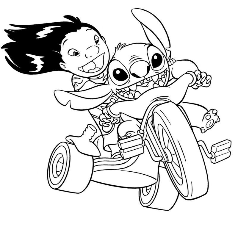 Лило и Стич катаются на велосипеде
