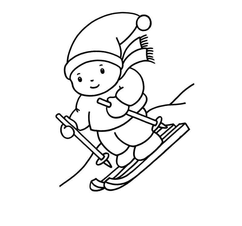 Раскраски лыжник, Раскраска Лыжник катается на лыжах лыжи.