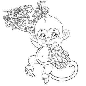 маленькая обезьянка с гроздью бананов