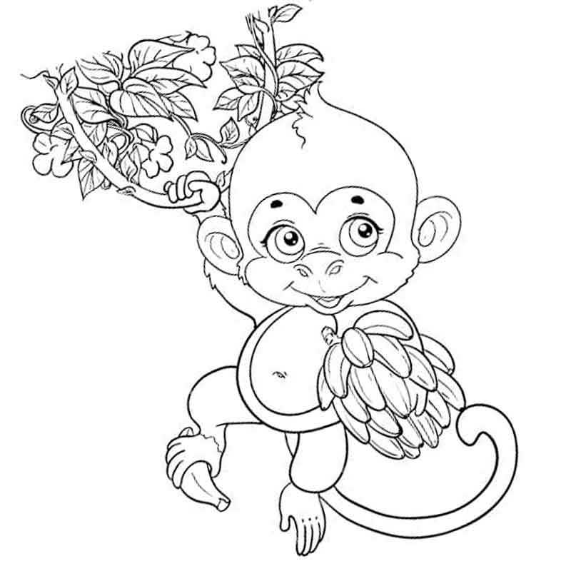 маленькая обезьянка с гроздью бананов