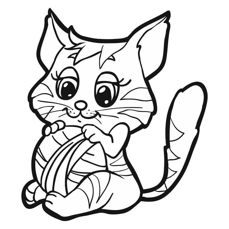 Раскраска кошка с мышкой