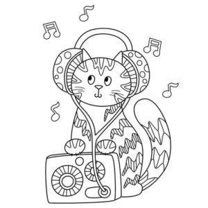 Маленький котик слушает музыку