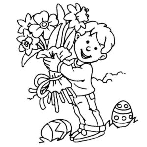 мальчик держит букет цветов