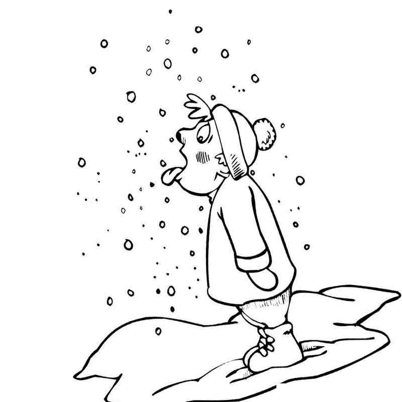 мальчик ловит снег ртом