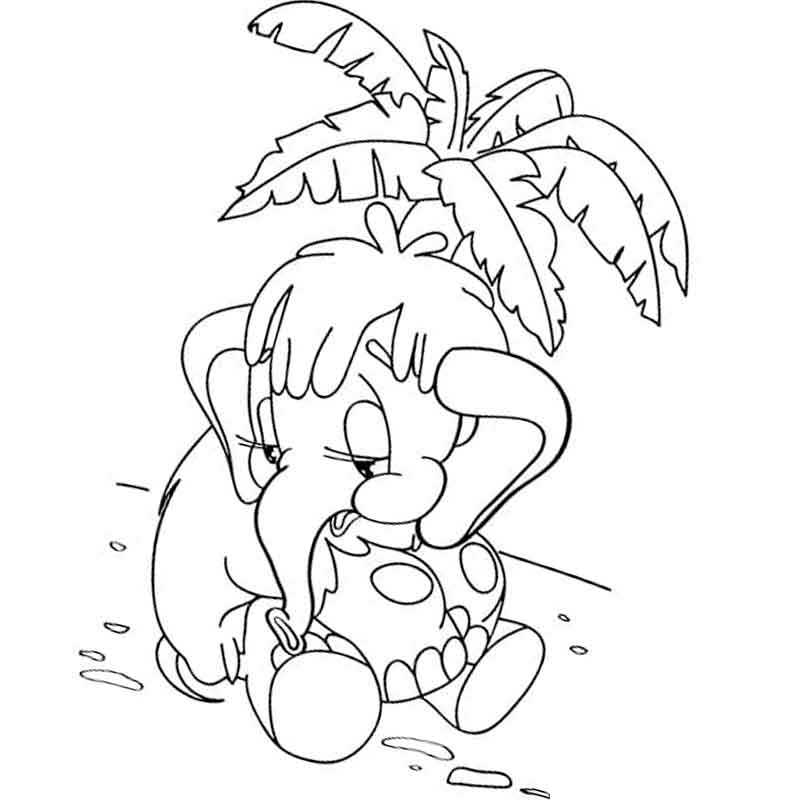 мамонтенок сидит под пальмой