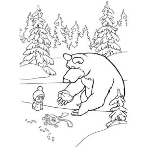 Маша и медведь рисуют зайку