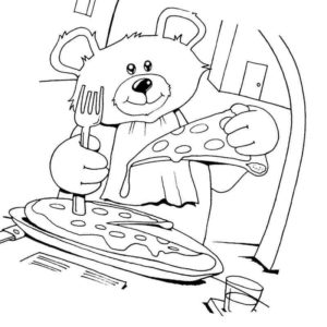 медведь ест пиццу