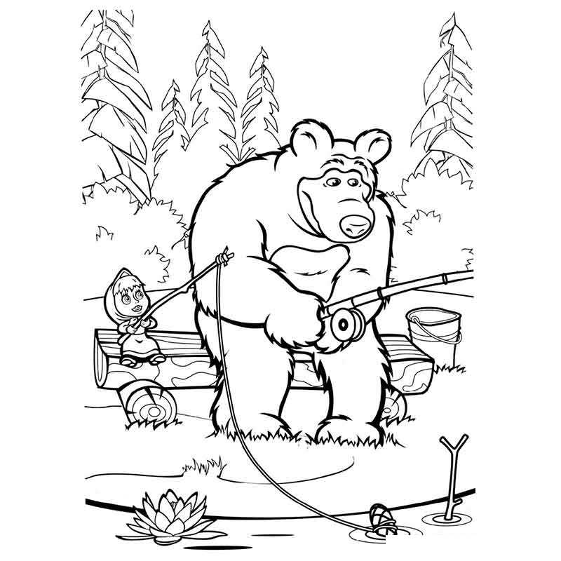 Медведь и Маша на рыбалке