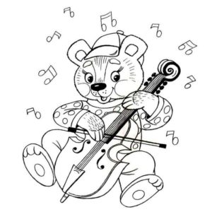 медведь играет на музыкальном инструменте